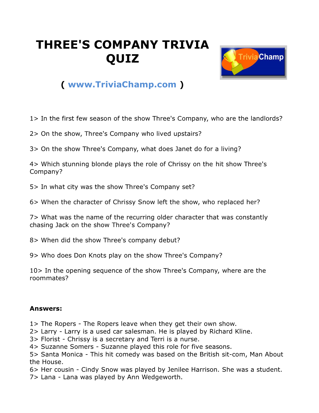 Three's Company Trivia Quiz