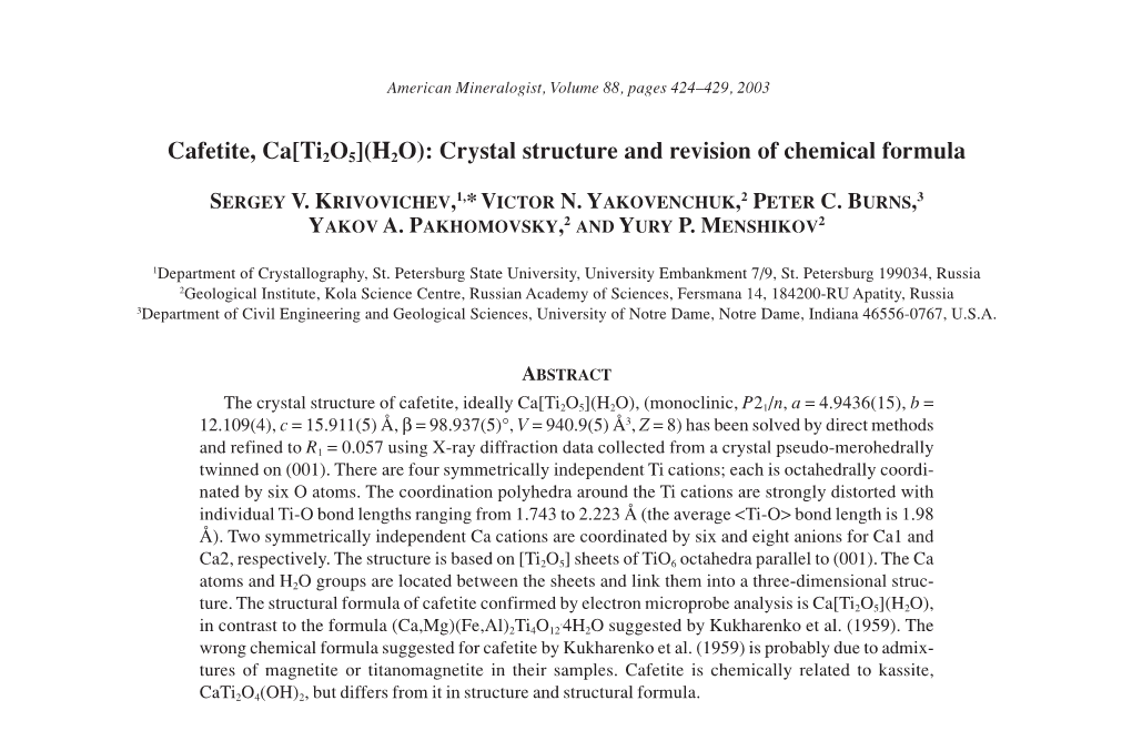 Crystal Structure and Revision of Chemical Formula