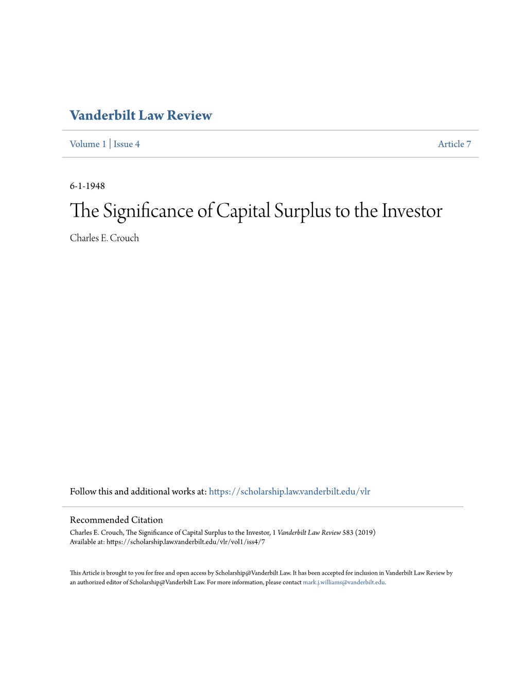 The Significance of Capital Surplus to the Investor