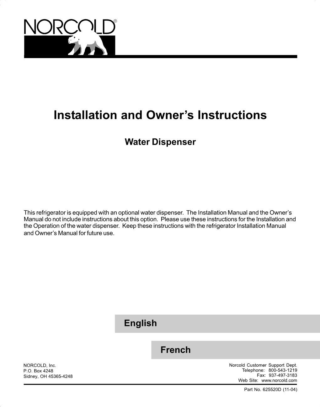 Install/Owners Manual Water Dispenser