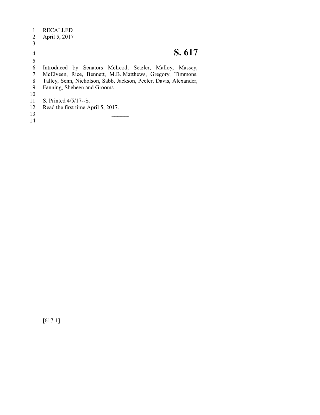 2017-2018 Bill 617 Text of Previous Version (Apr. 5, 2017) - South Carolina Legislature Online