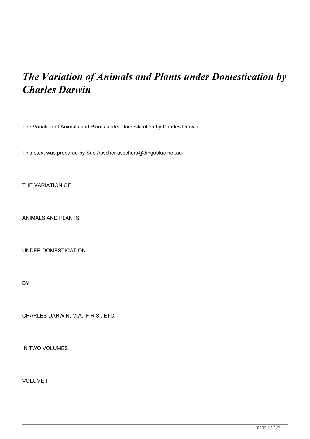 The Variation of Animals and Plants Under Domestication by Charles Darwin