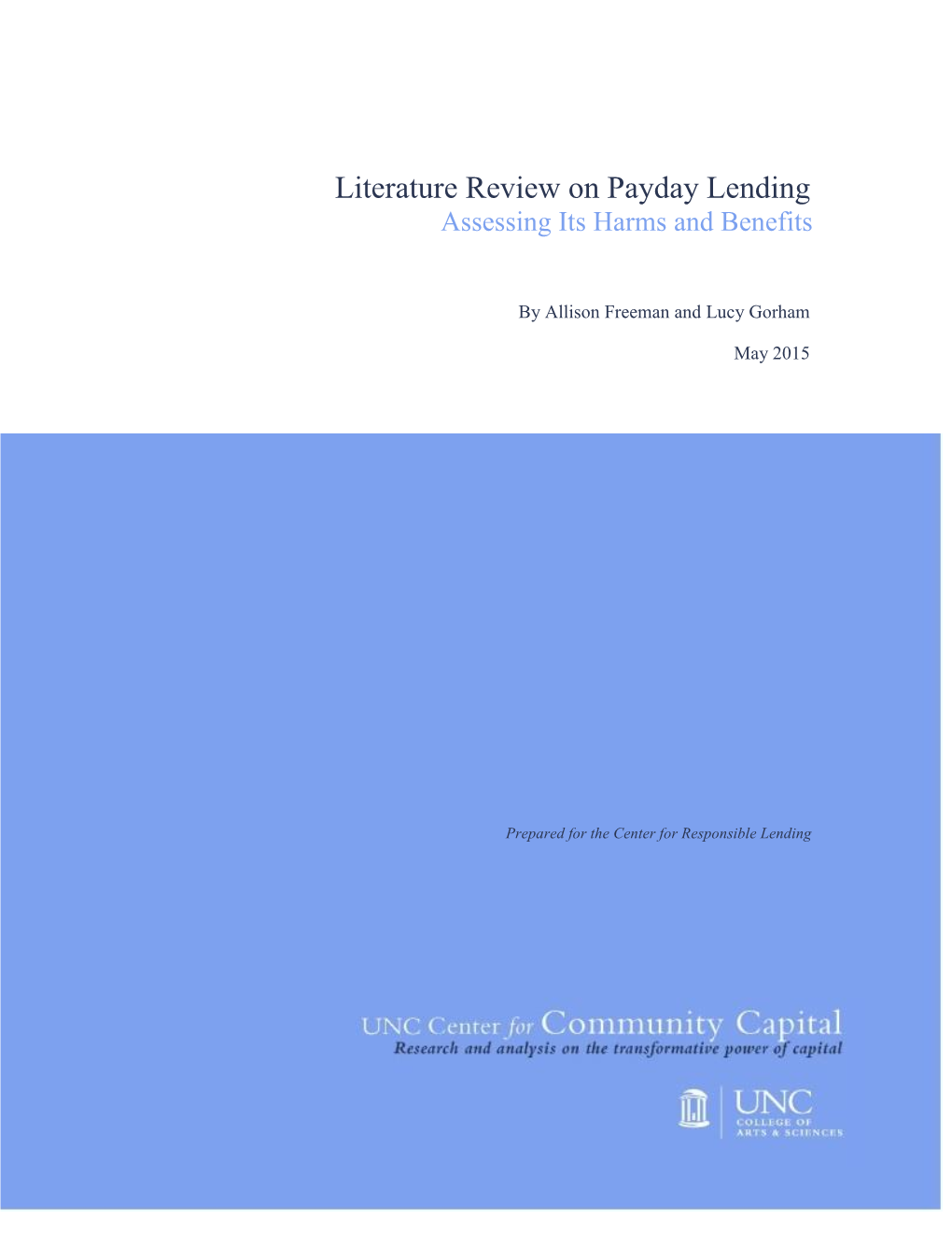 Literature Review on Payday Lending Assessing Its Harms and Benefits