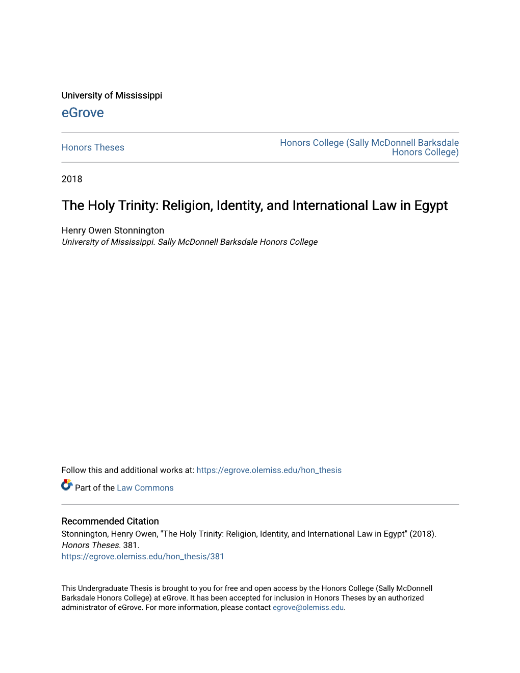 The Holy Trinity: Religion, Identity, and International Law in Egypt