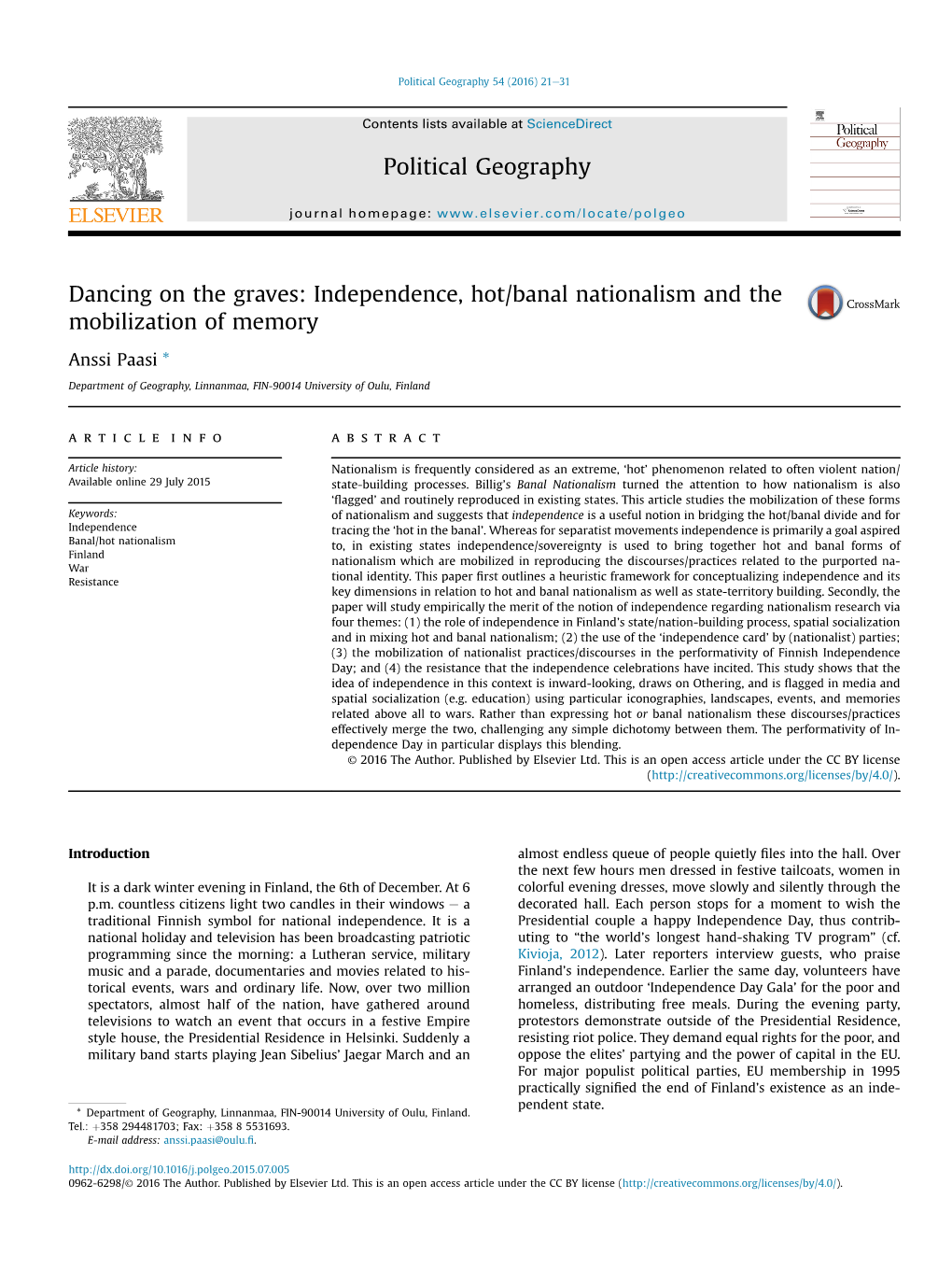 Independence, Hot/Banal Nationalism and the Mobilization of Memory