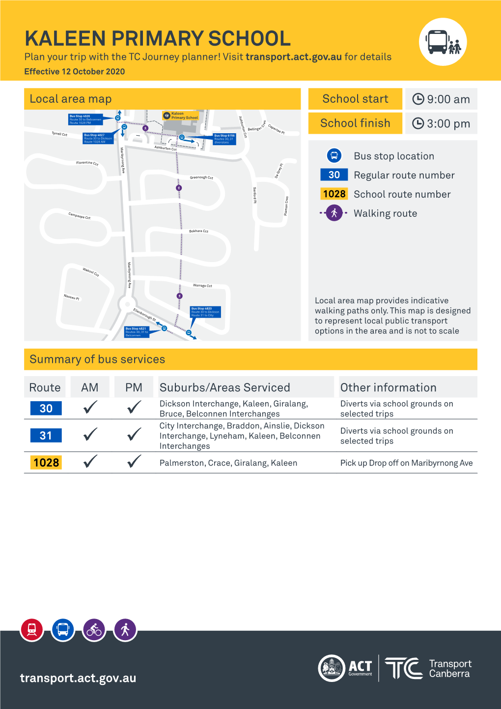 KALEEN PRIMARY SCHOOL Plan Your Trip with the TC Journey Planner! Visit Transport.Act.Gov.Au for Details Effective 12 October 2020