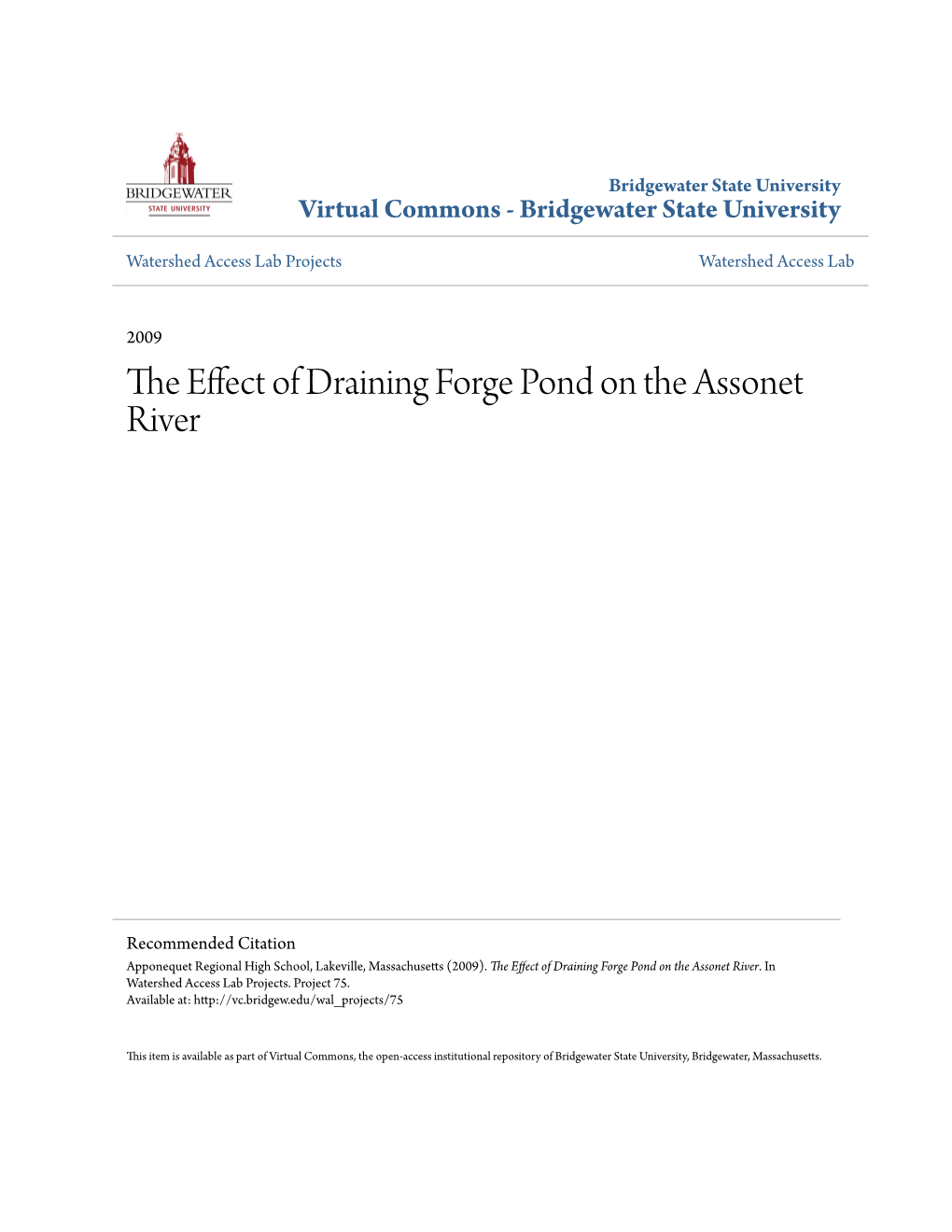 The Effect of Draining Forge Pond on the Assonet River