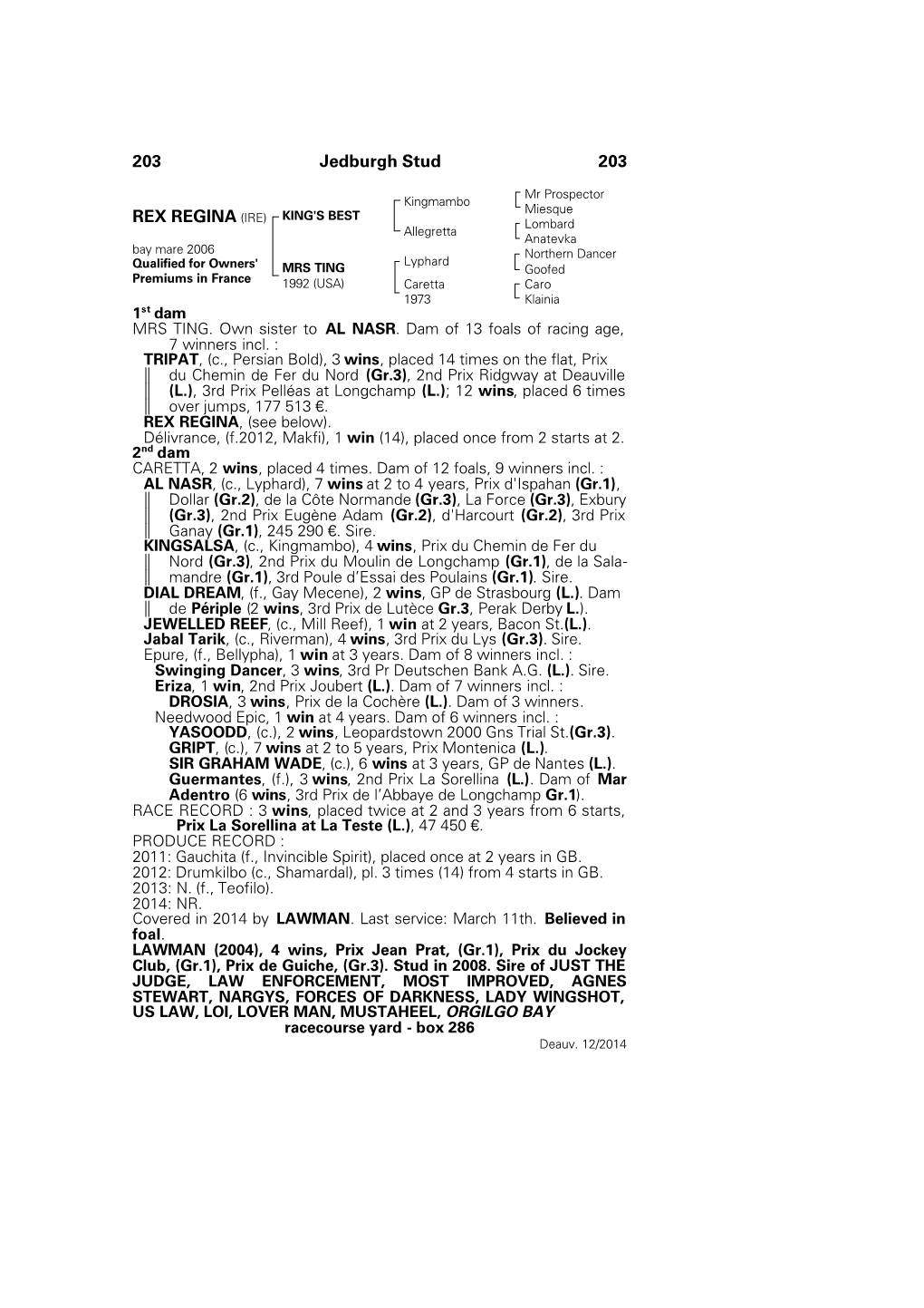 203 Jedburgh Stud 203 REX REGINA (IRE)