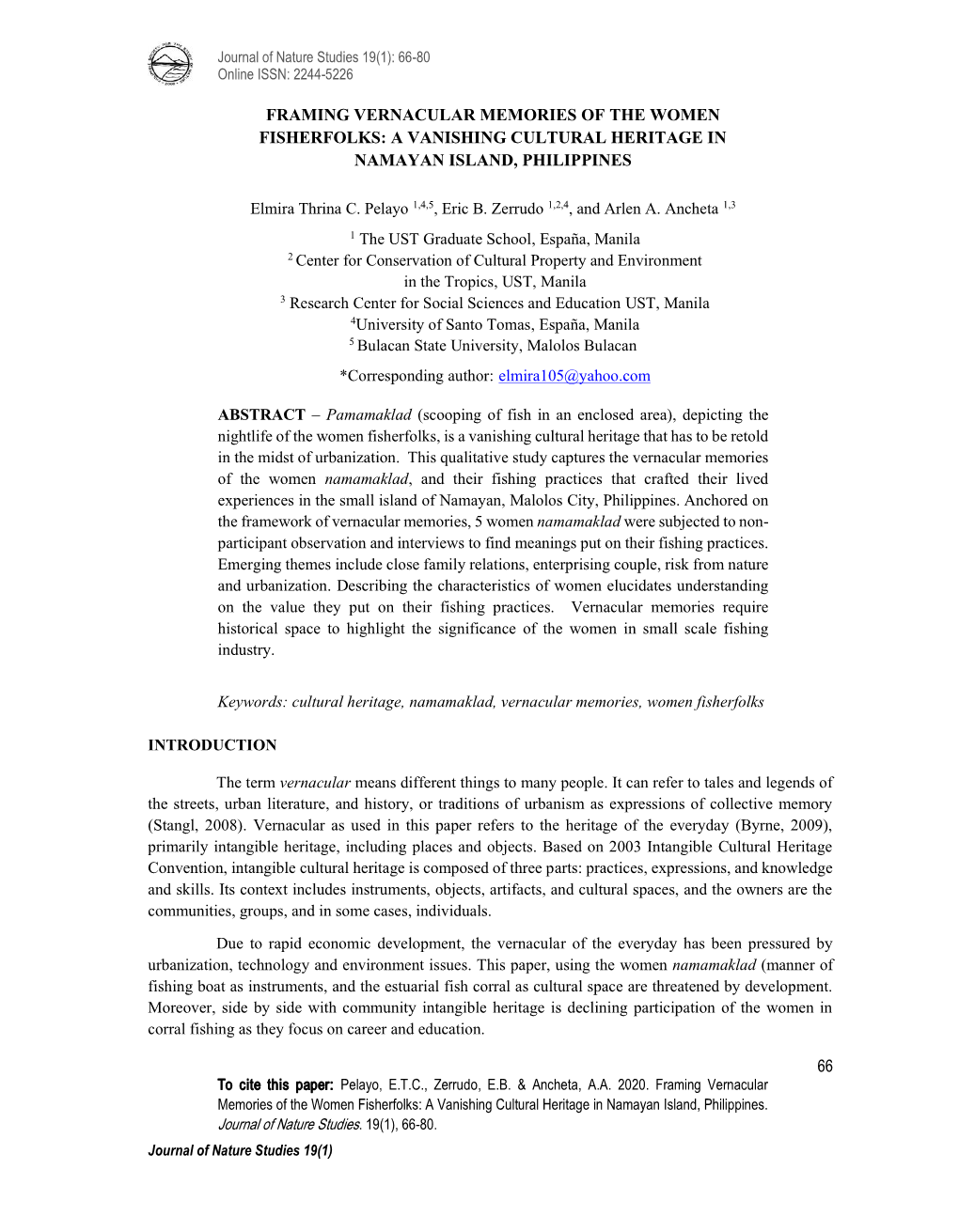 Framing Vernacular Memories of the Women Fisherfolks: a Vanishing Cultural Heritage in Namayan Island, Philippines