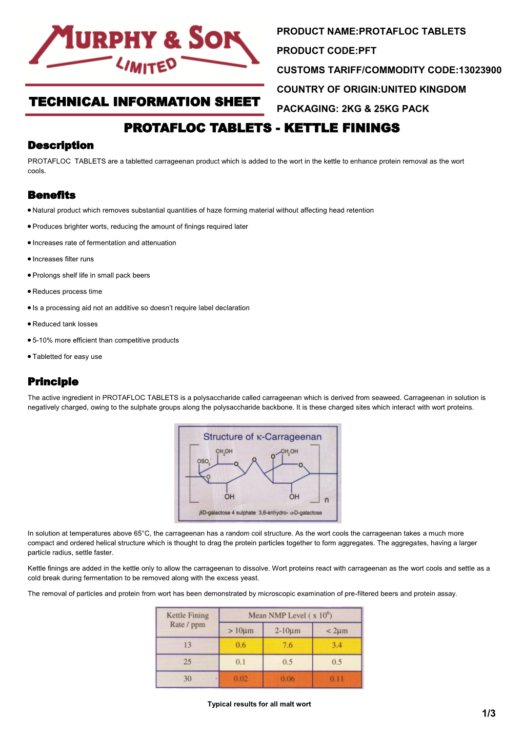 Technical Information Sheet Protafloc Tablets