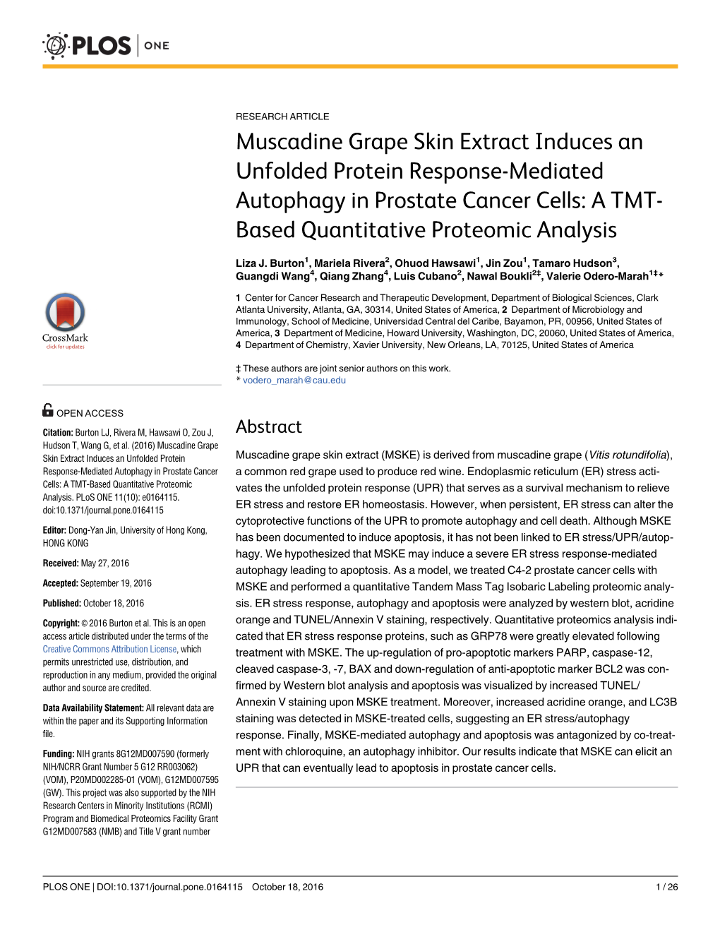 Muscadine Grape Skin Extract Induces an Unfolded Protein Response-Mediated Autophagy in Prostate Cancer Cells: a TMT- Based Quantitative Proteomic Analysis