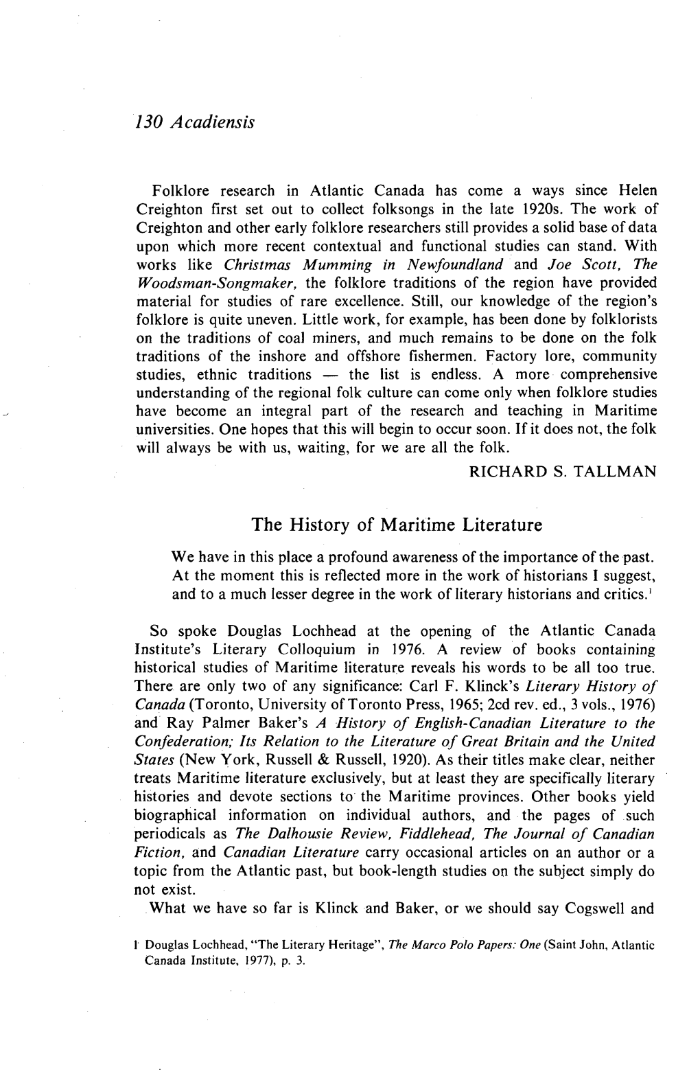 130 Acadiensis the History of Maritime Literature