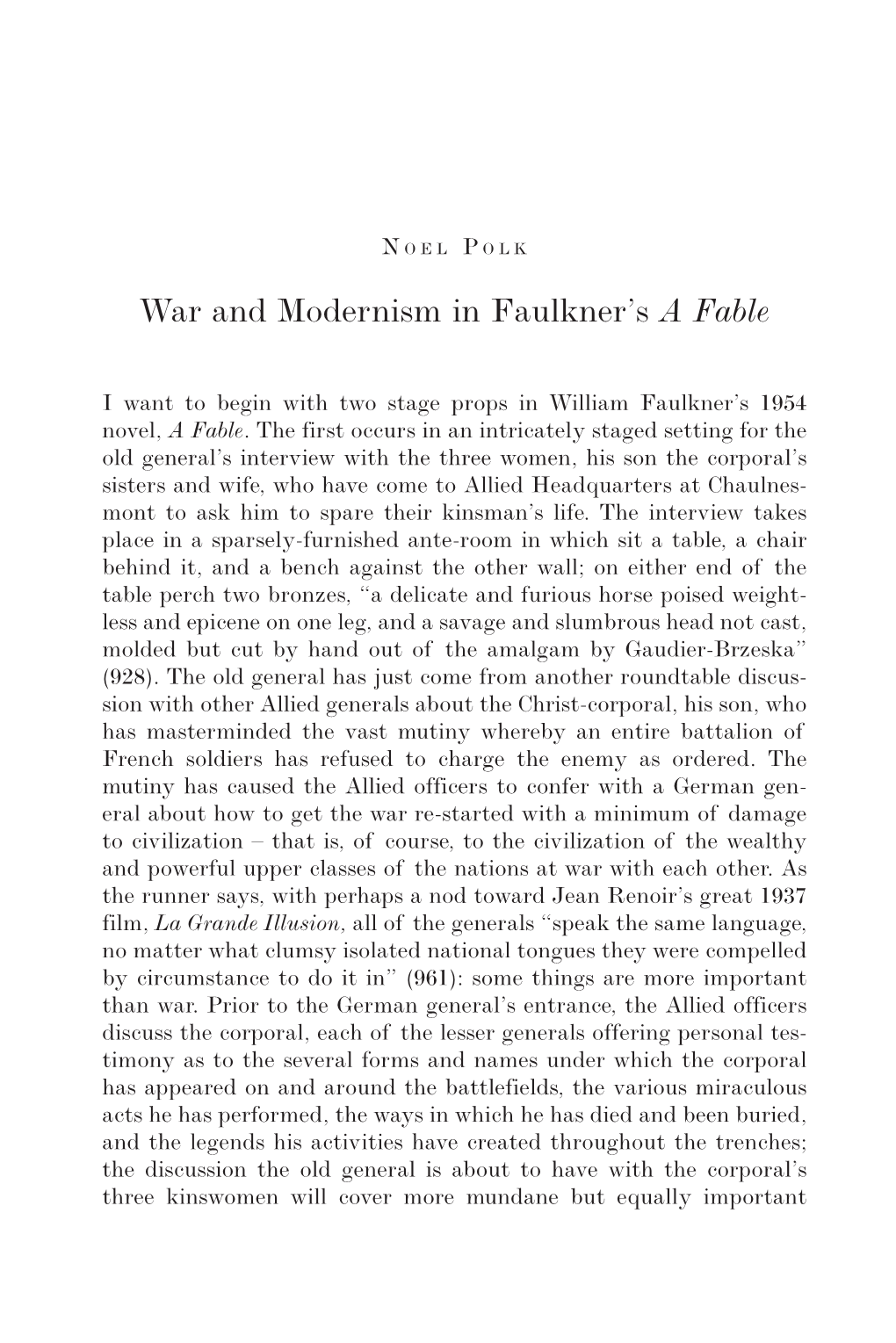 War and Modernism in Faulkner's a Fable