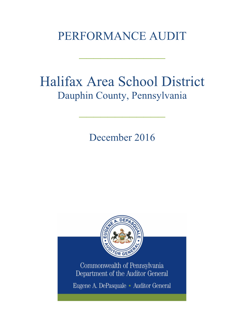 Halifax Area School District Dauphin County, Pennsylvania ______