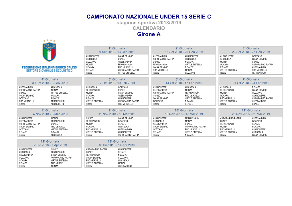 CAMPIONATO NAZIONALE UNDER 15 SERIE C Girone A