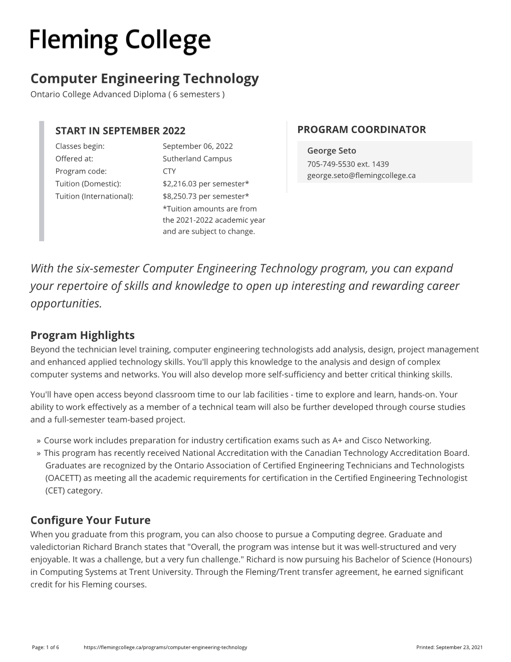 Computer Engineering Technology : Fleming College