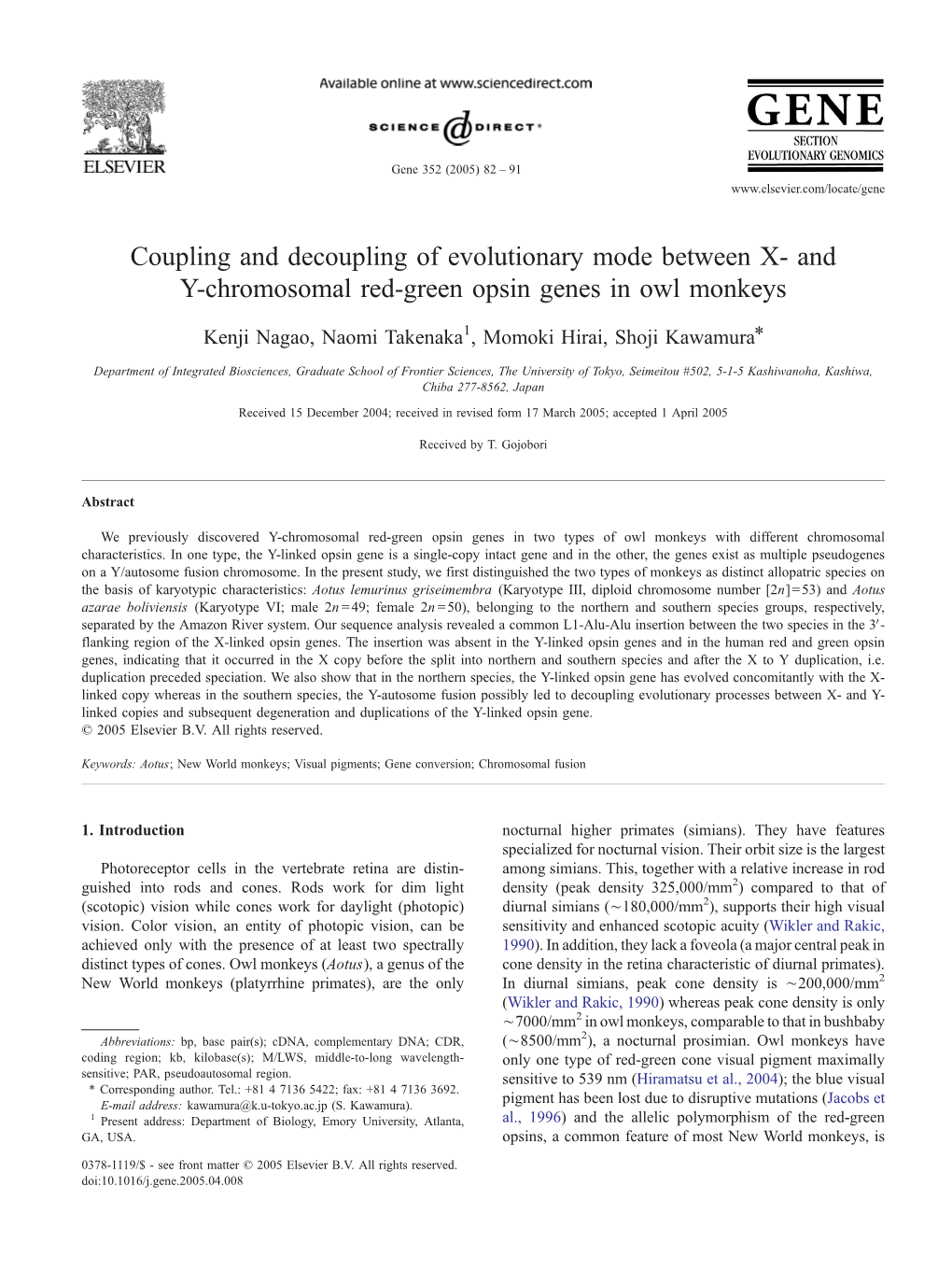 Coupling and Decoupling of Evolutionary Mode Between X- and Y-Chromosomal Red-Green Opsin Genes in Owl Monkeys