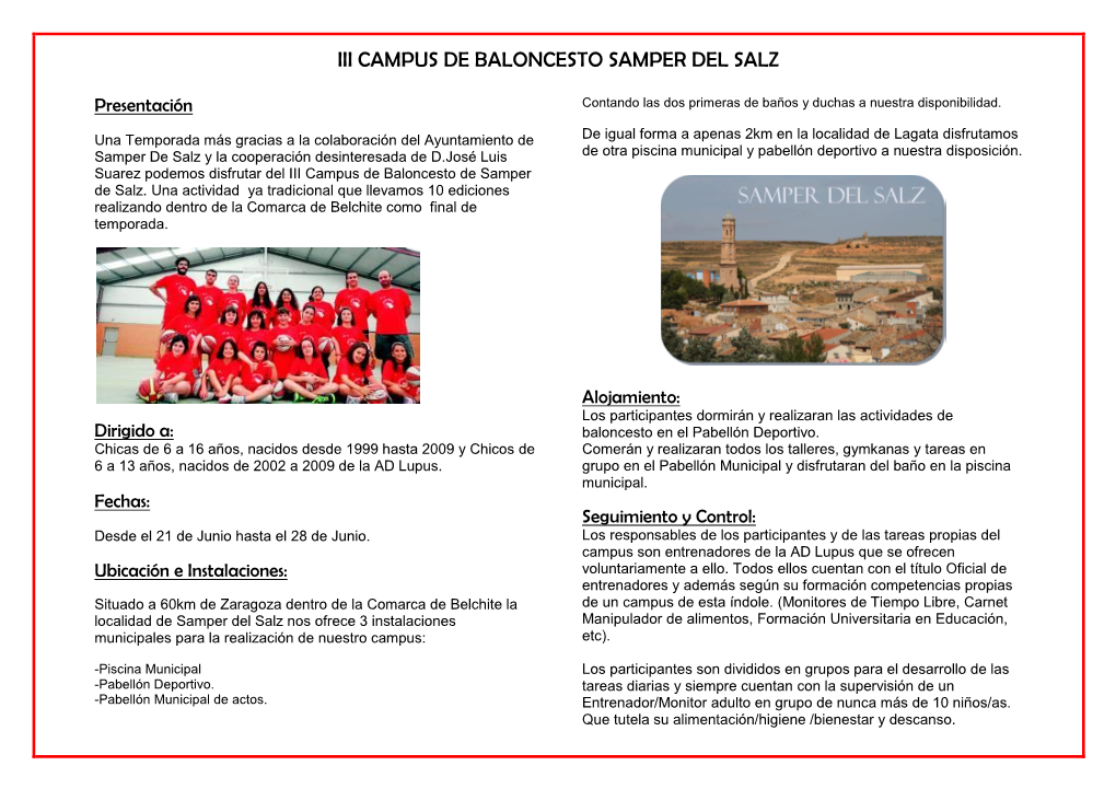 Iii Campus De Baloncesto Samper Del Salz