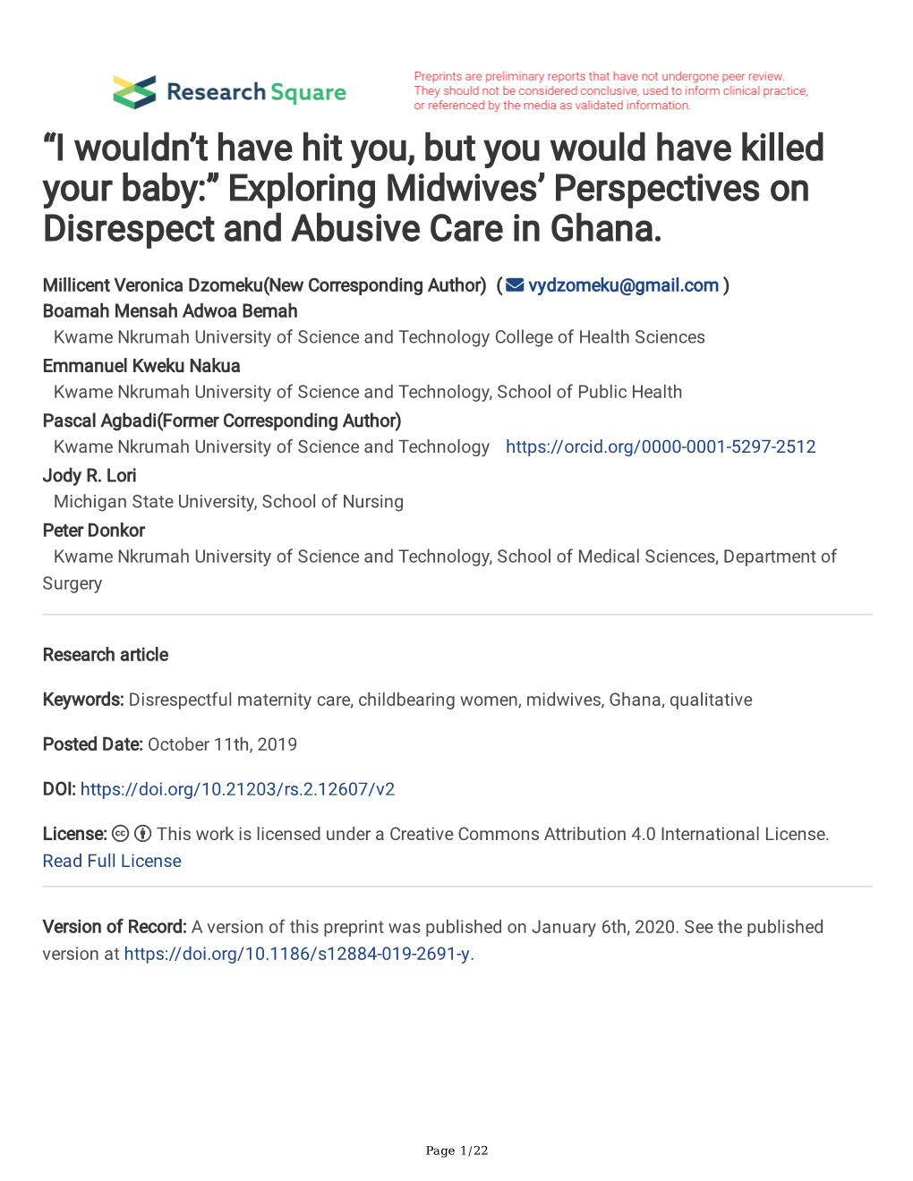 Exploring Midwives' Perspectives on Disrespect and Abusi