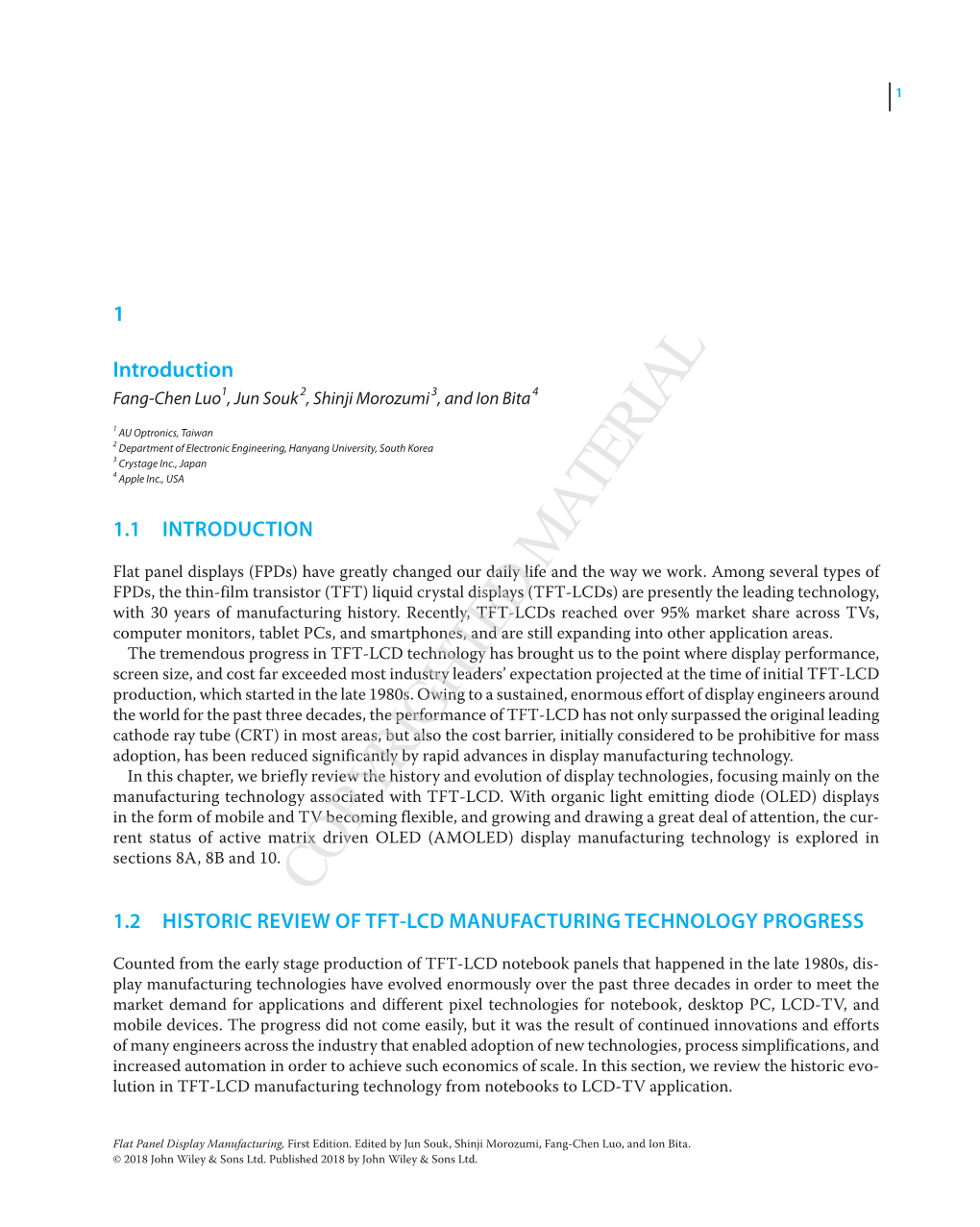 Copyrighted Material 1.2 Historic Review of Tft‐Lcd Manufacturing Technology Progress