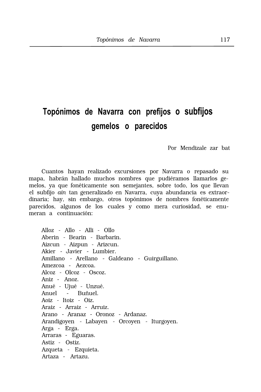 Topónimos De Navarra Con Prefijos O Subfijos Gemelos O Parecidos