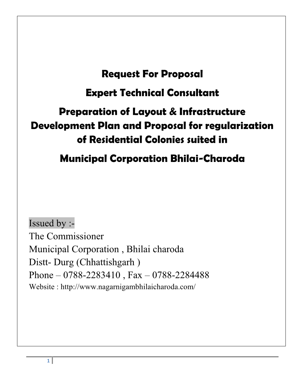 Request for Proposal Expert Technical Consultant Preparation Of