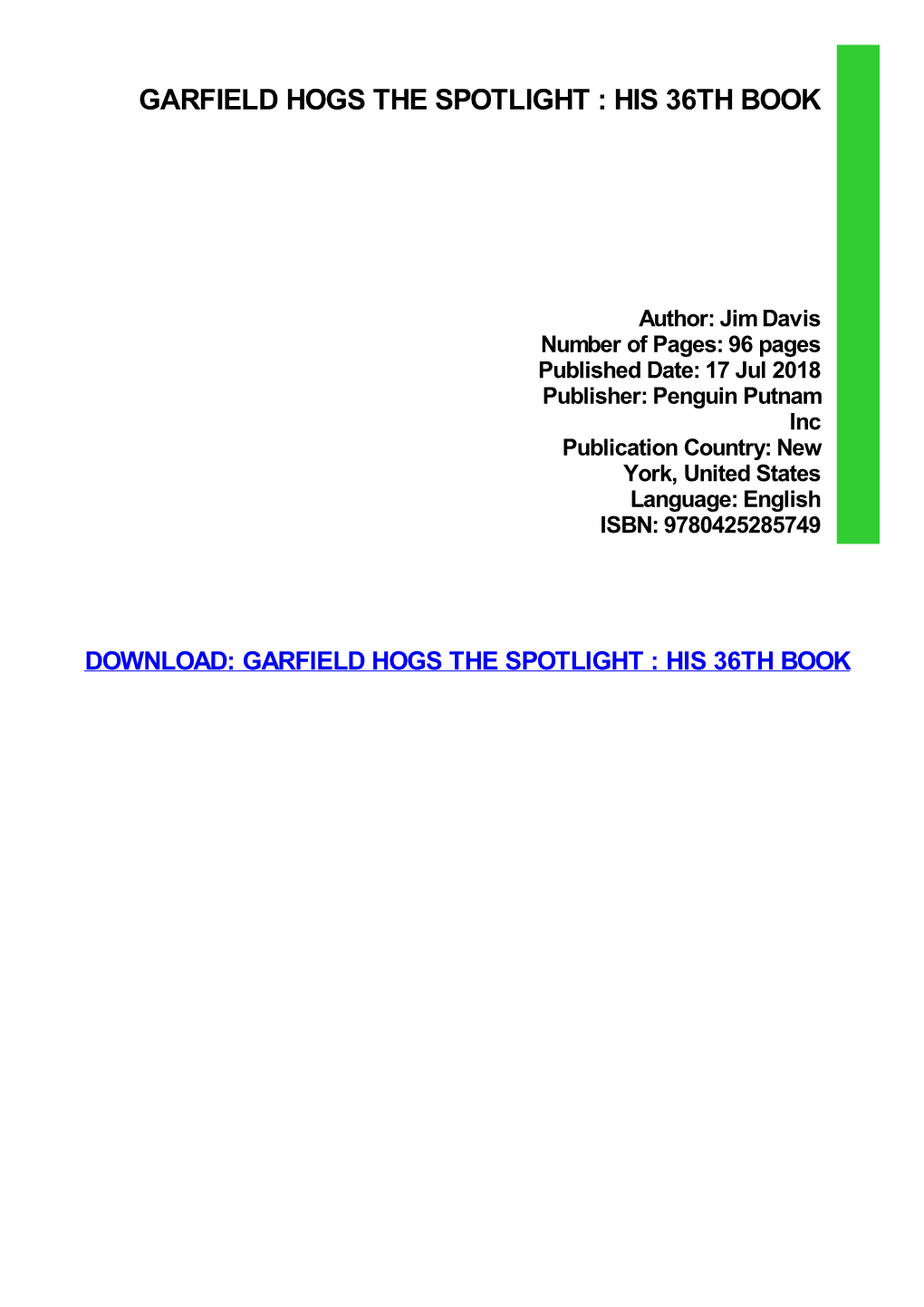 {Download PDF} Garfield Hogs the Spotlight : His 36Th Book
