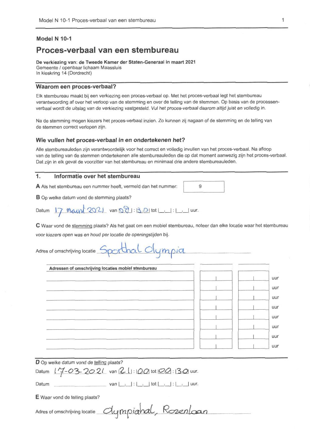 Proces-Verbaal Van Een Stembureau 3,01 Uur. Ec=Re—R2lcsan