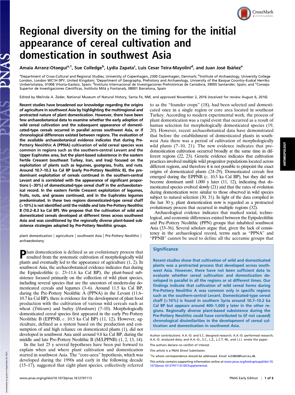 Regional Diversity on the Timing for the Initial Appearance of Cereal Cultivation and Domestication in Southwest Asia