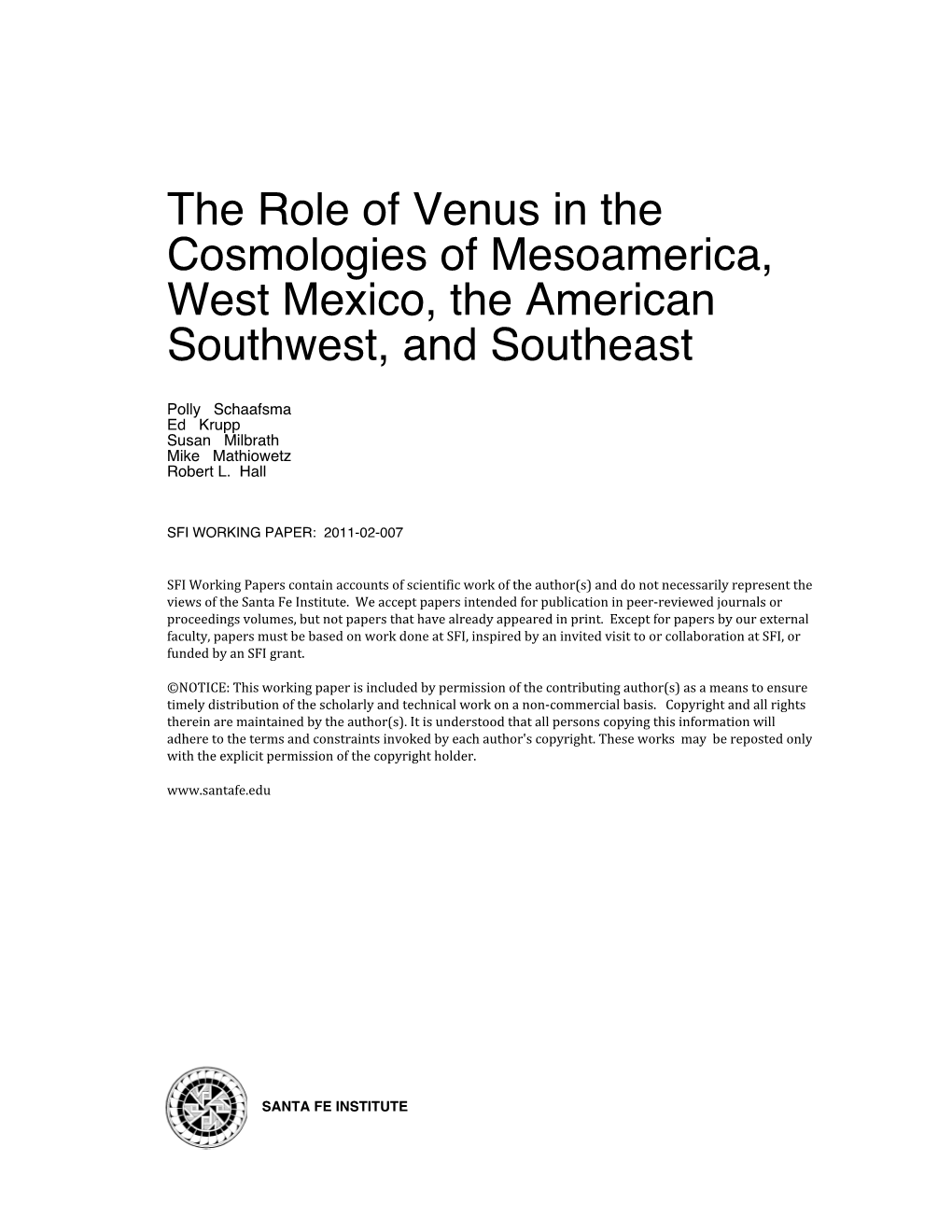 White Paper: the Role of Venus in the Cosmologies of Mesoamerica, West Mexico, the American Southwest, and Southeast
