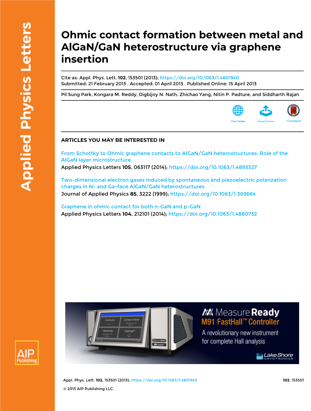 Ohmic Contact Formation Between Metal and Algan/Gan Heterostructure Via Graphene Insertion