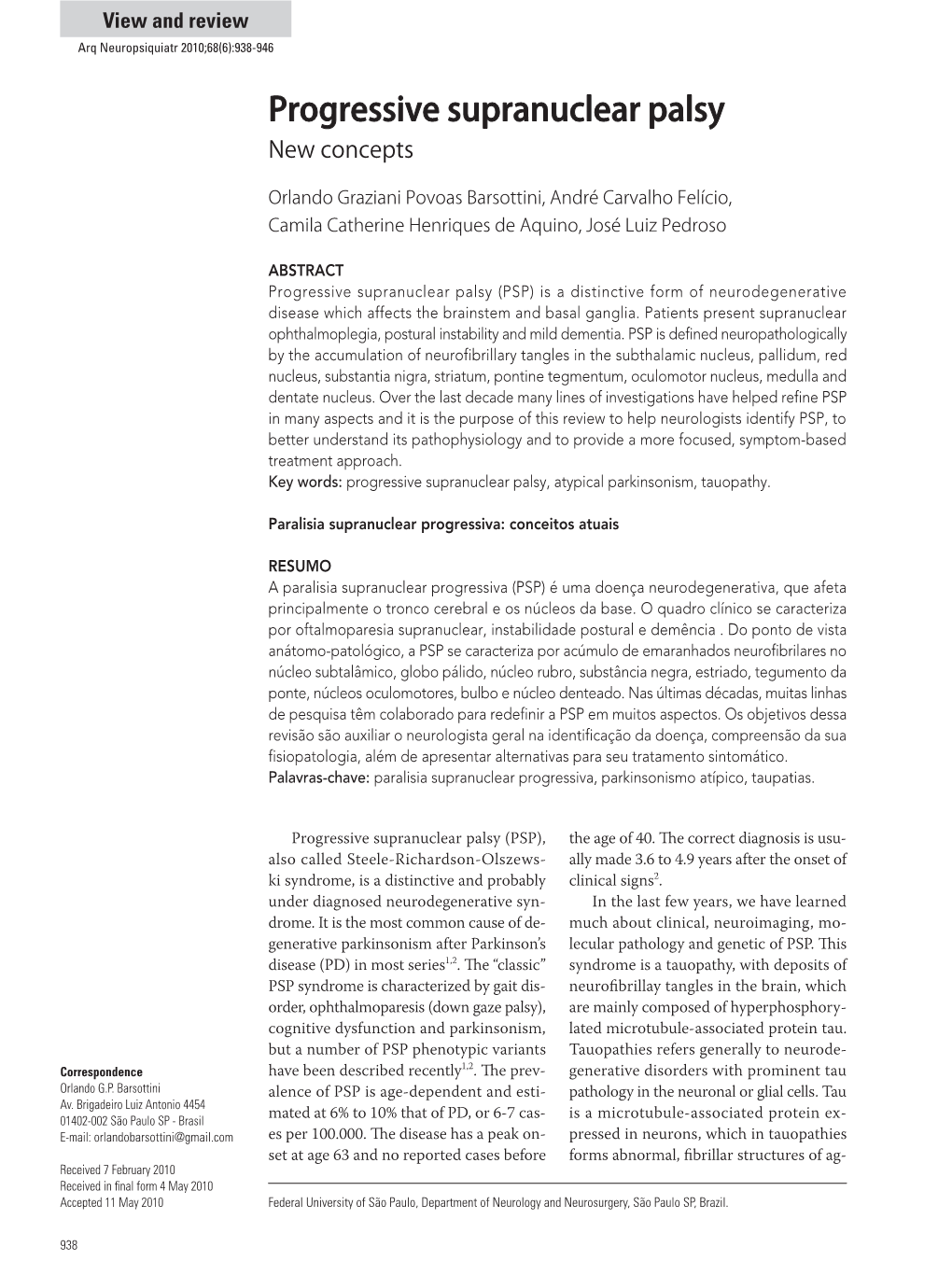 Progressive Supranuclear Palsy New Concepts