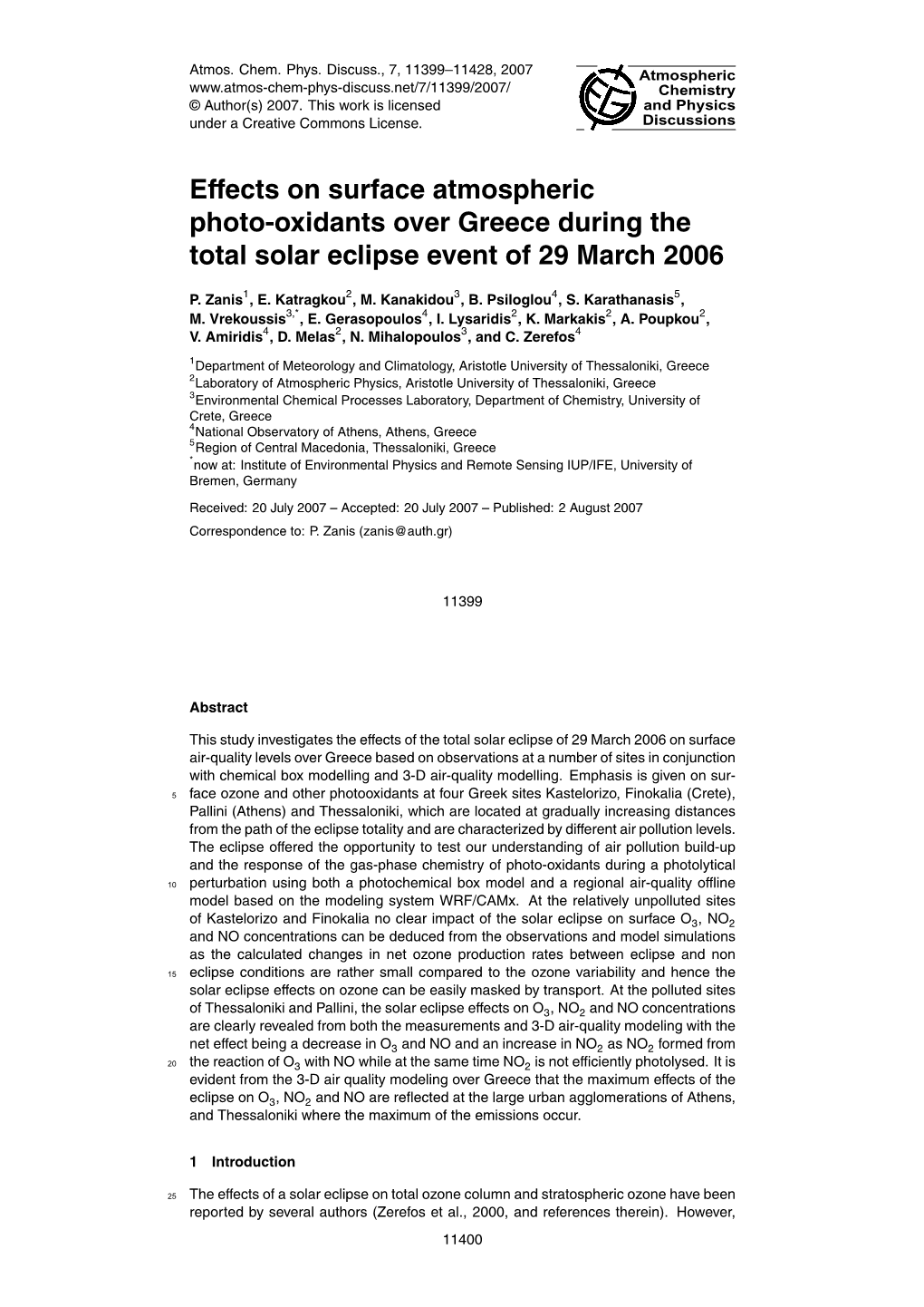 Effects on Surface Atmospheric Photo-Oxidants Over Greece During