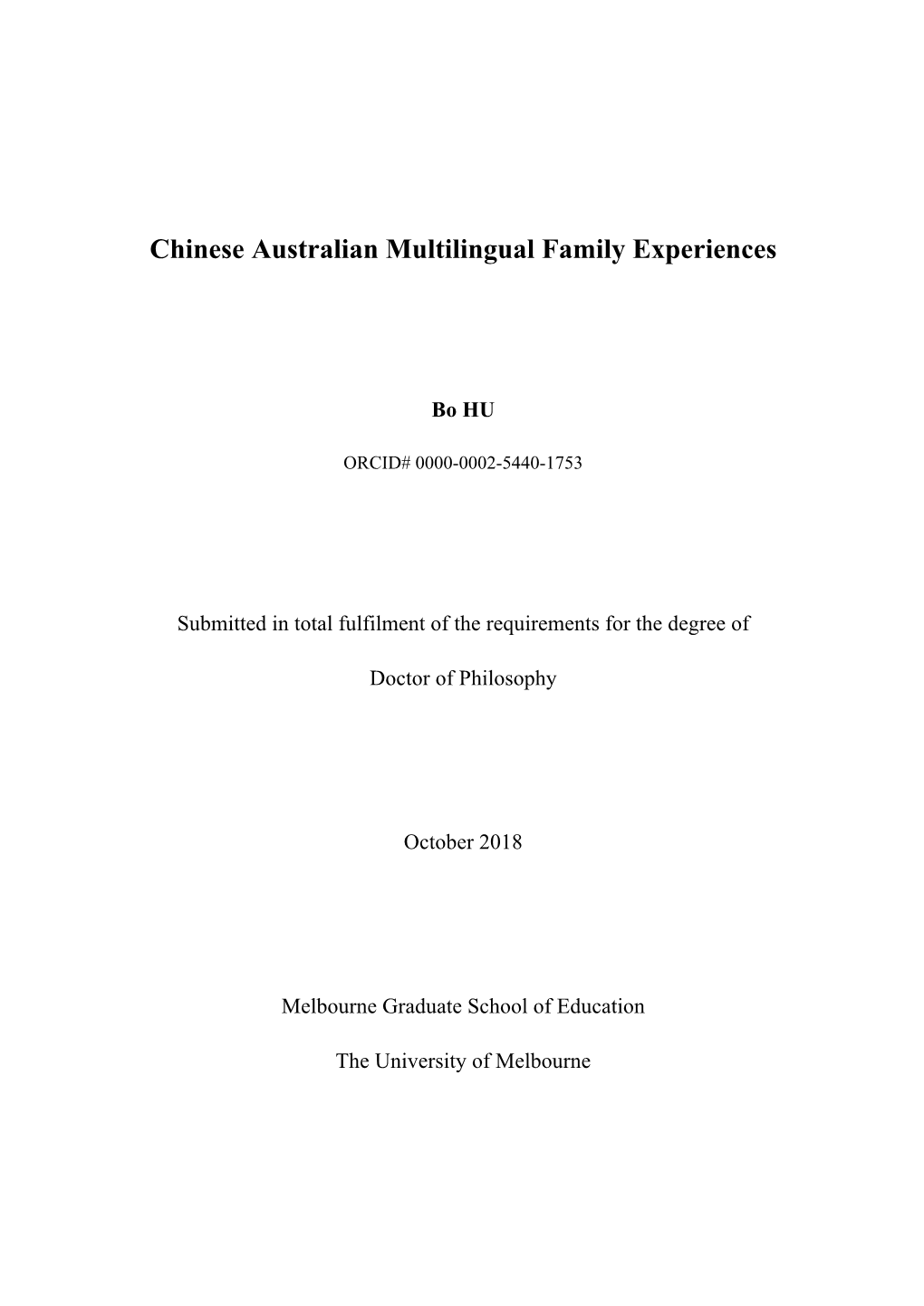 Chinese Australian Multilingual Family Experiences