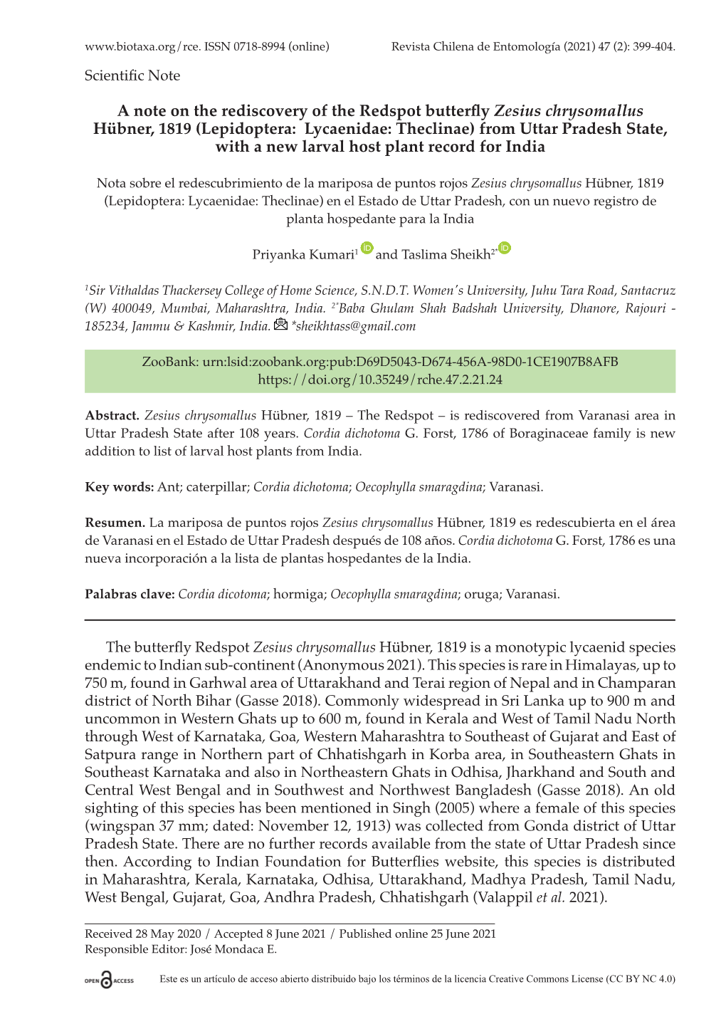 A Note on the Rediscovery of the Redspot Butterfly Zesius Chrysomallus