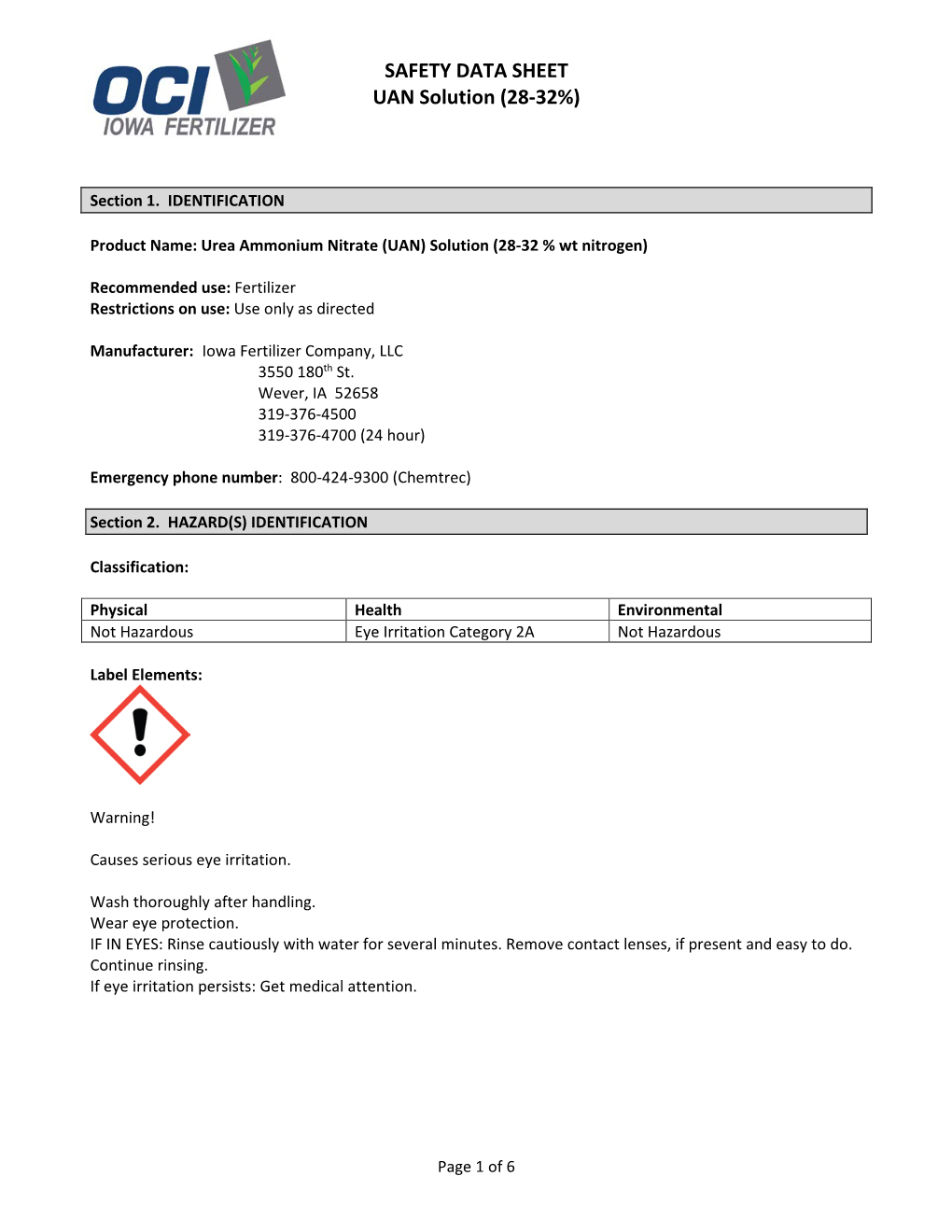 SAFETY DATA SHEET UAN Solution (28-32%)