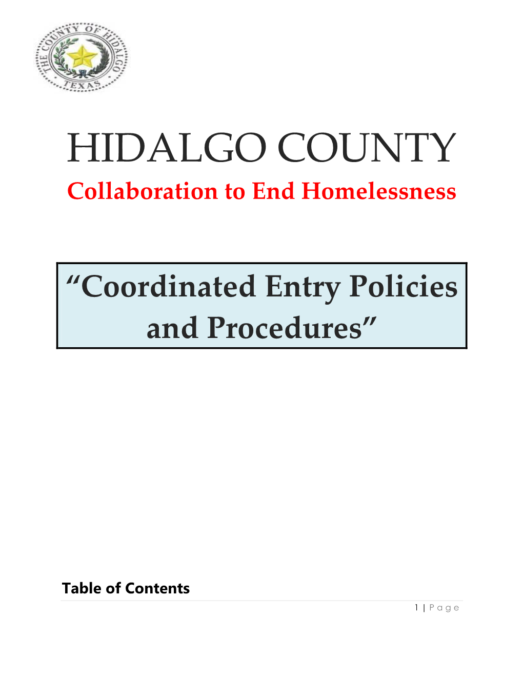 HIDALGO COUNTY Collaboration to End Homelessness