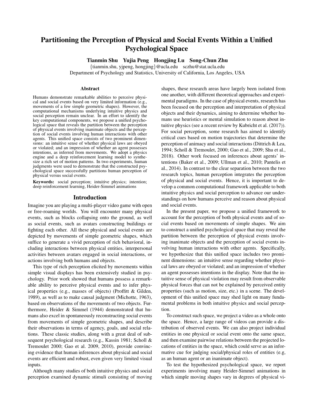 Partitioning the Perception of Physical and Social Events Within a Unified