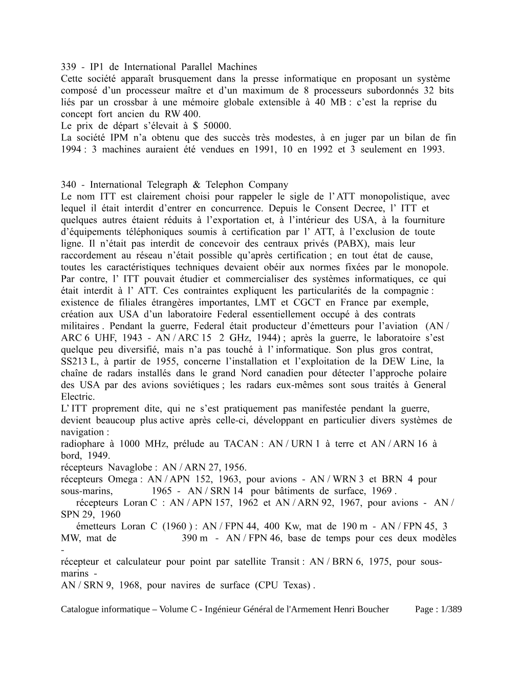 Volume C - Ingénieur Général De L'armement Henri Boucher Page : 1/389 Récepteurs TACAN : an / ARN 52, 53 En 1963