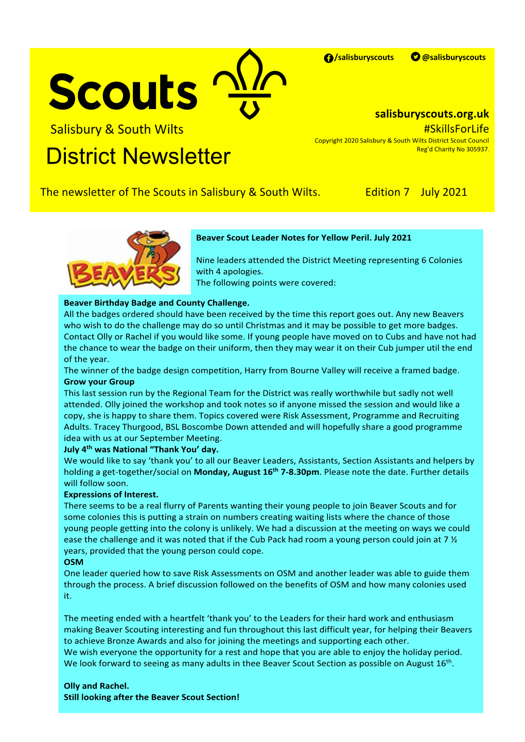 District Newsletter Reg’D Charity No 305937