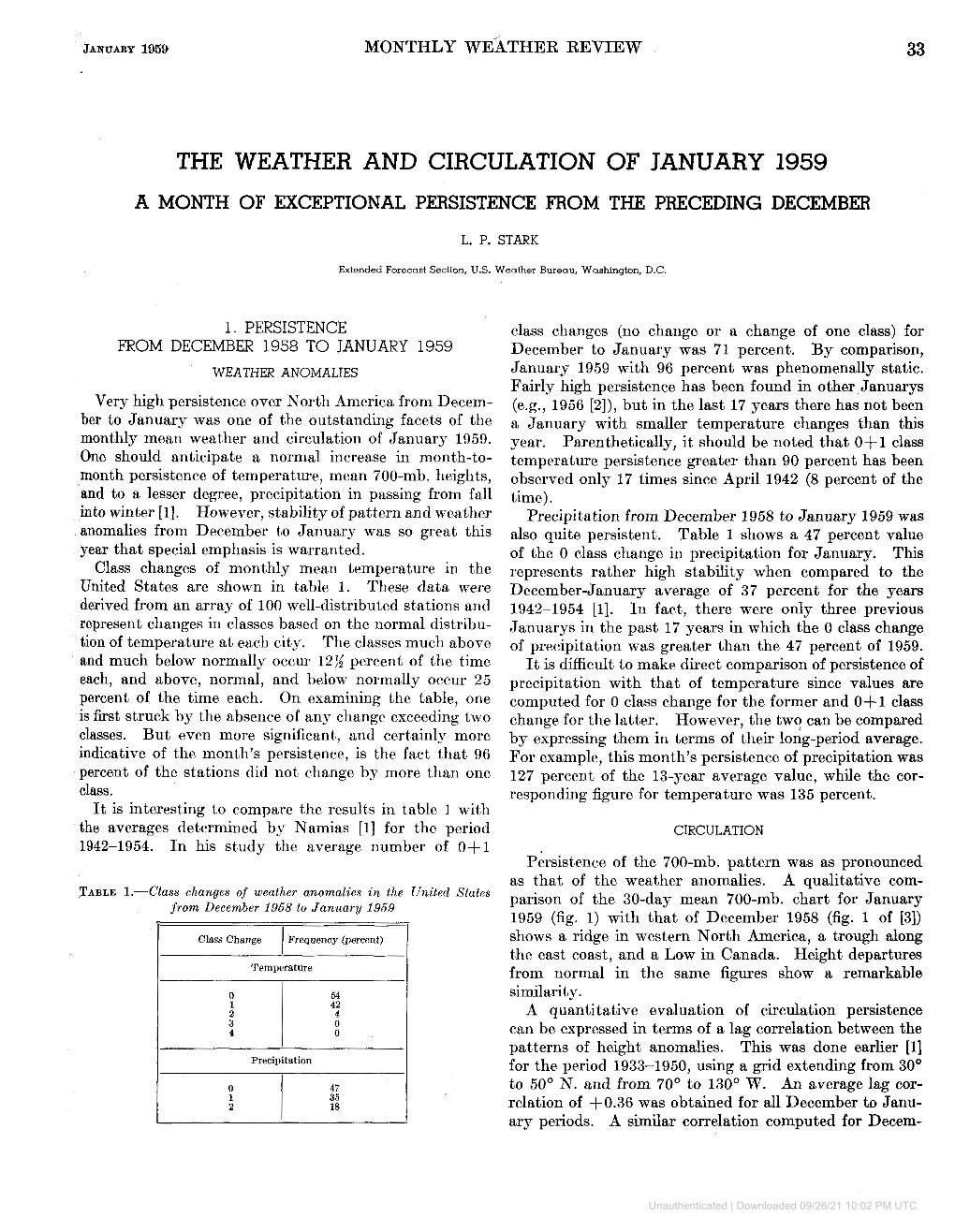 The Weather and Circulation of January 1959 a Month of Exceptional Persistence from Thepreceding December