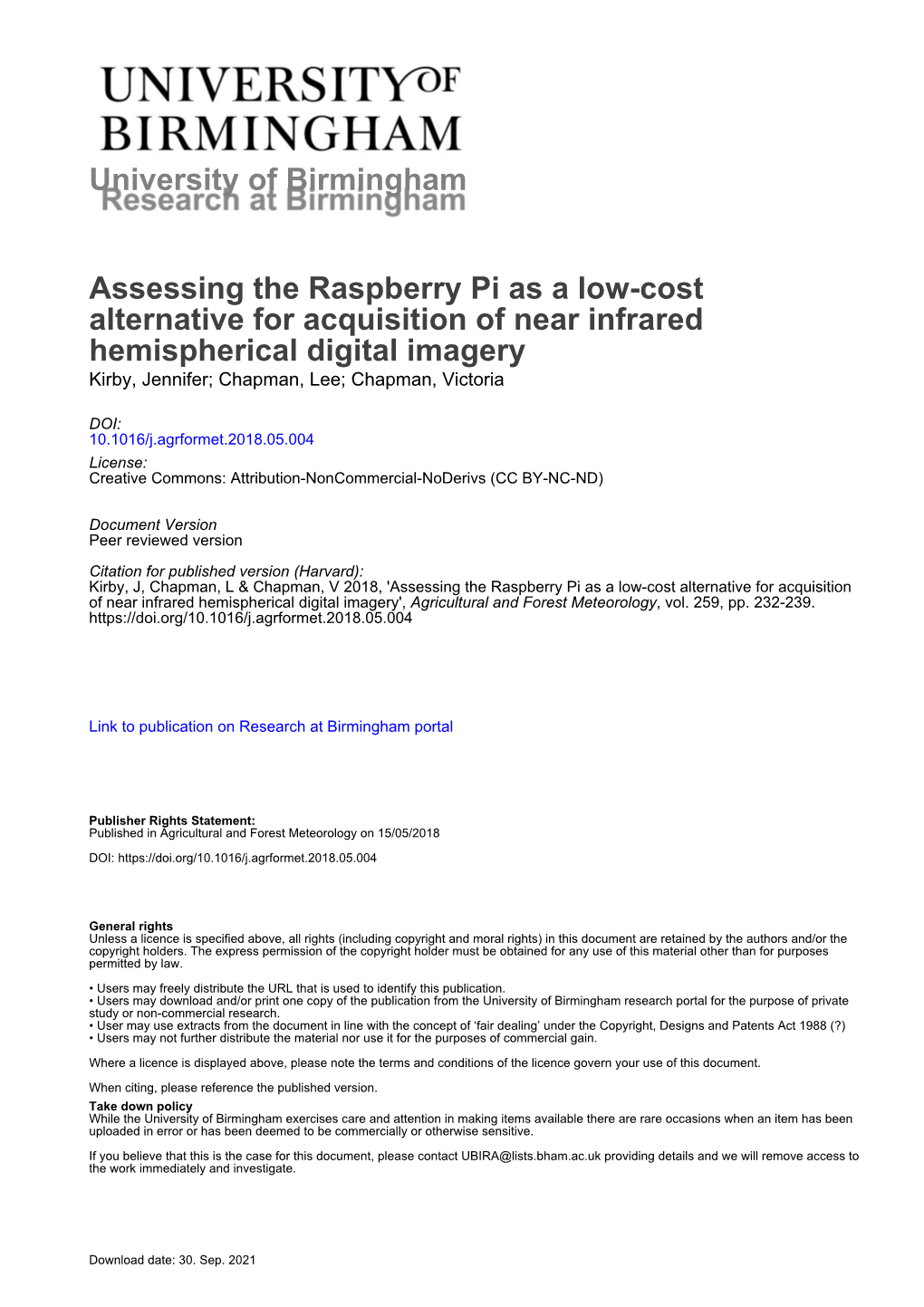 University of Birmingham Assessing the Raspberry Pi As a Low-Cost