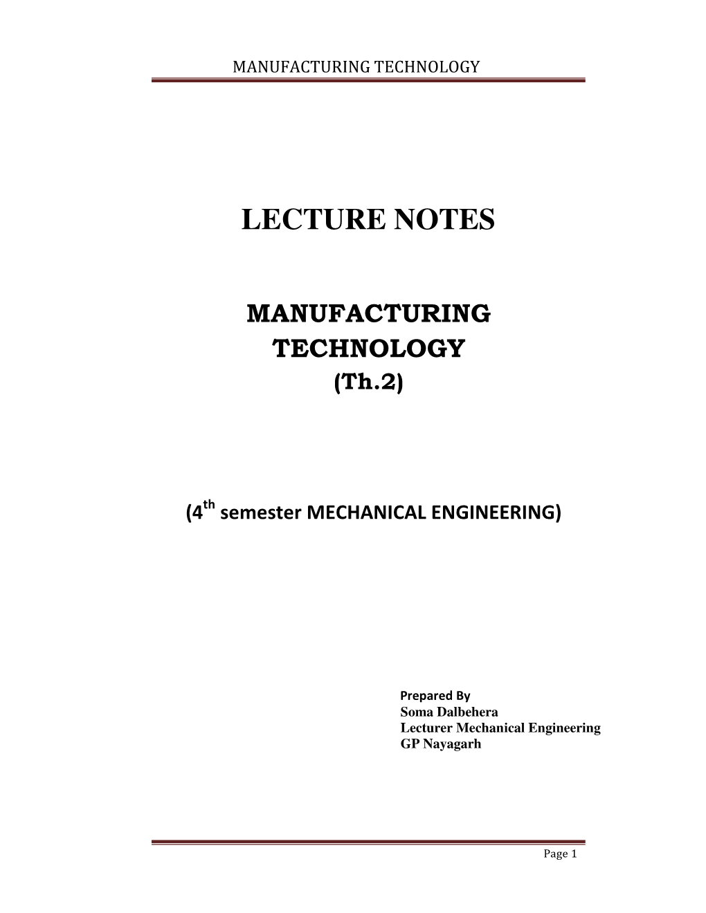 Lecture Notes