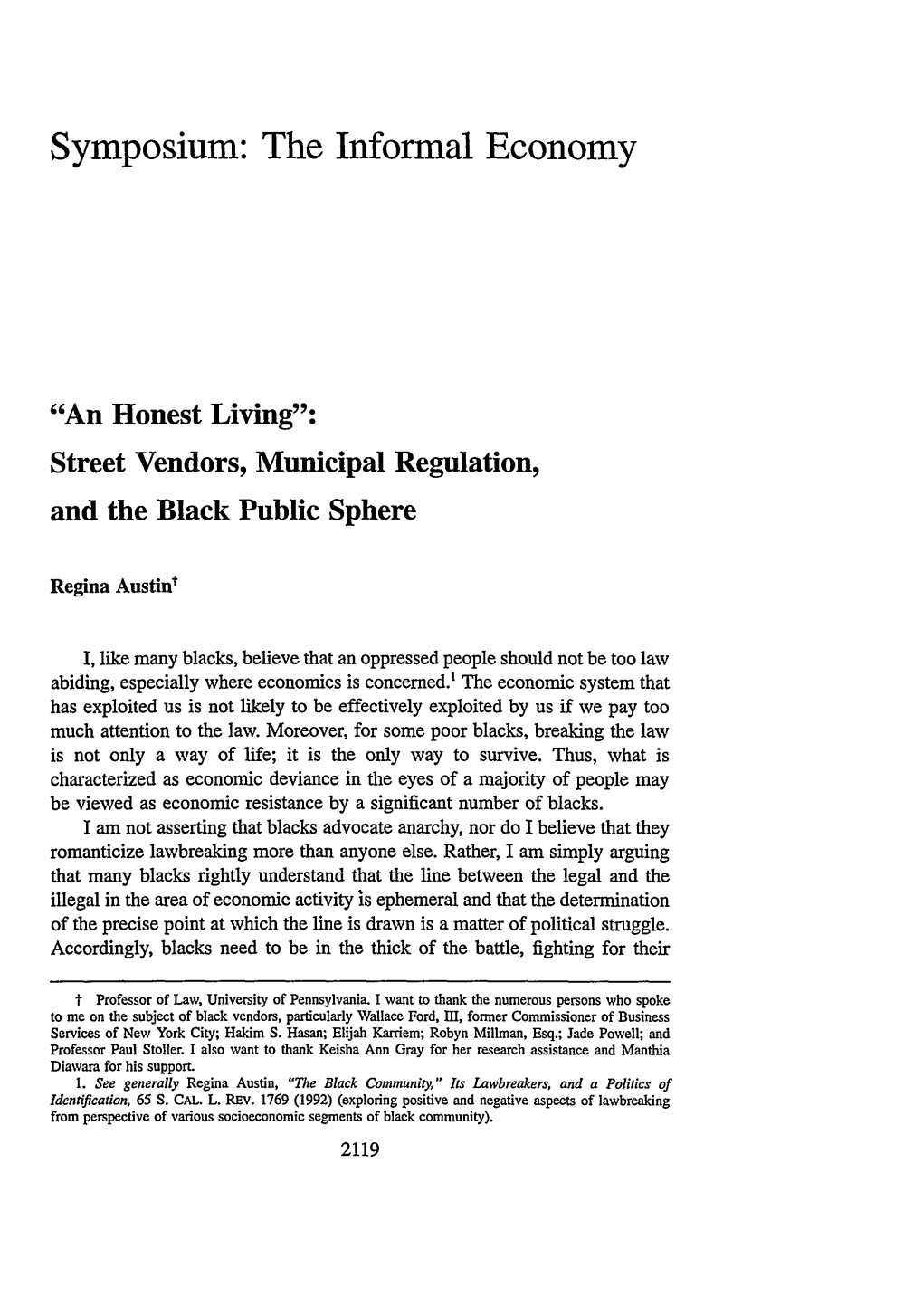 "An Honest Living": Street Vendors, Municipal Regulation, and the Black Public Sphere