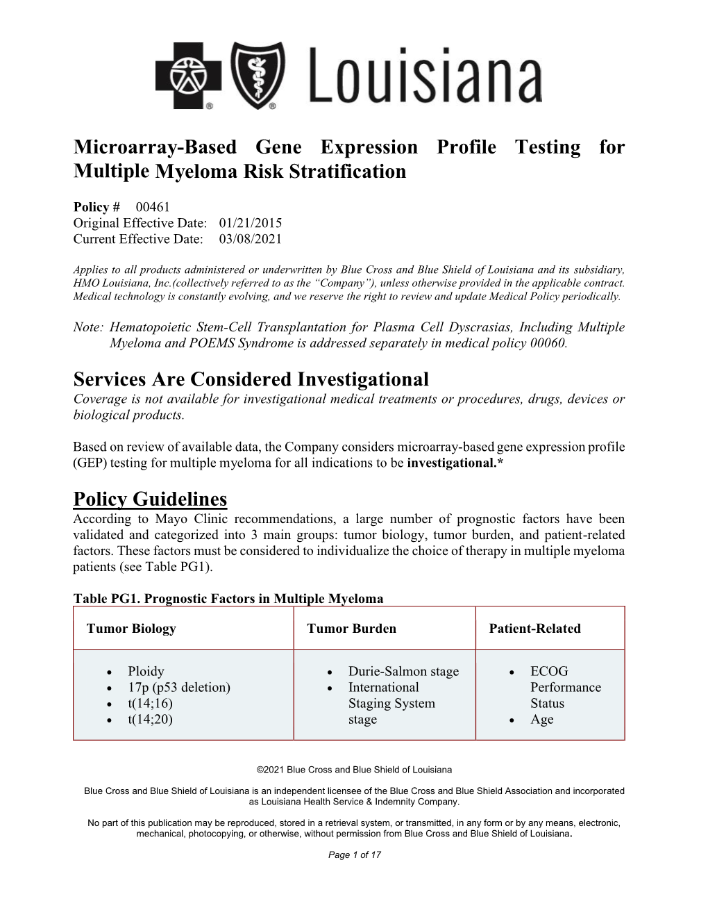 Microarray-Based Gene Expression Profile Testing for Multiple Myeloma Risk Stratification