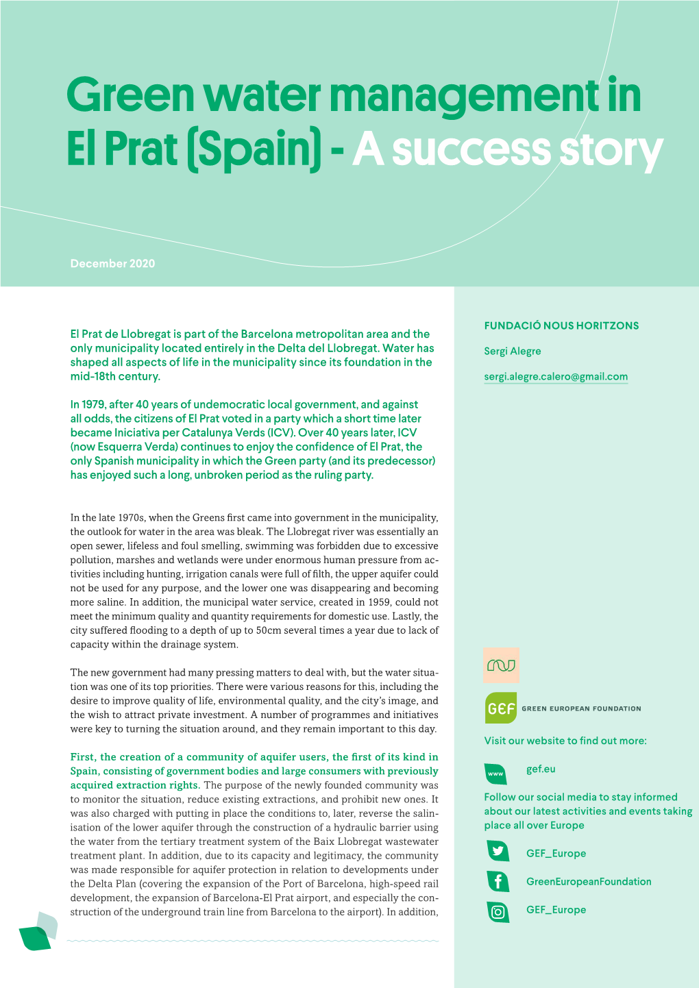 Green Water Management in El Prat (Spain) - a Success Story