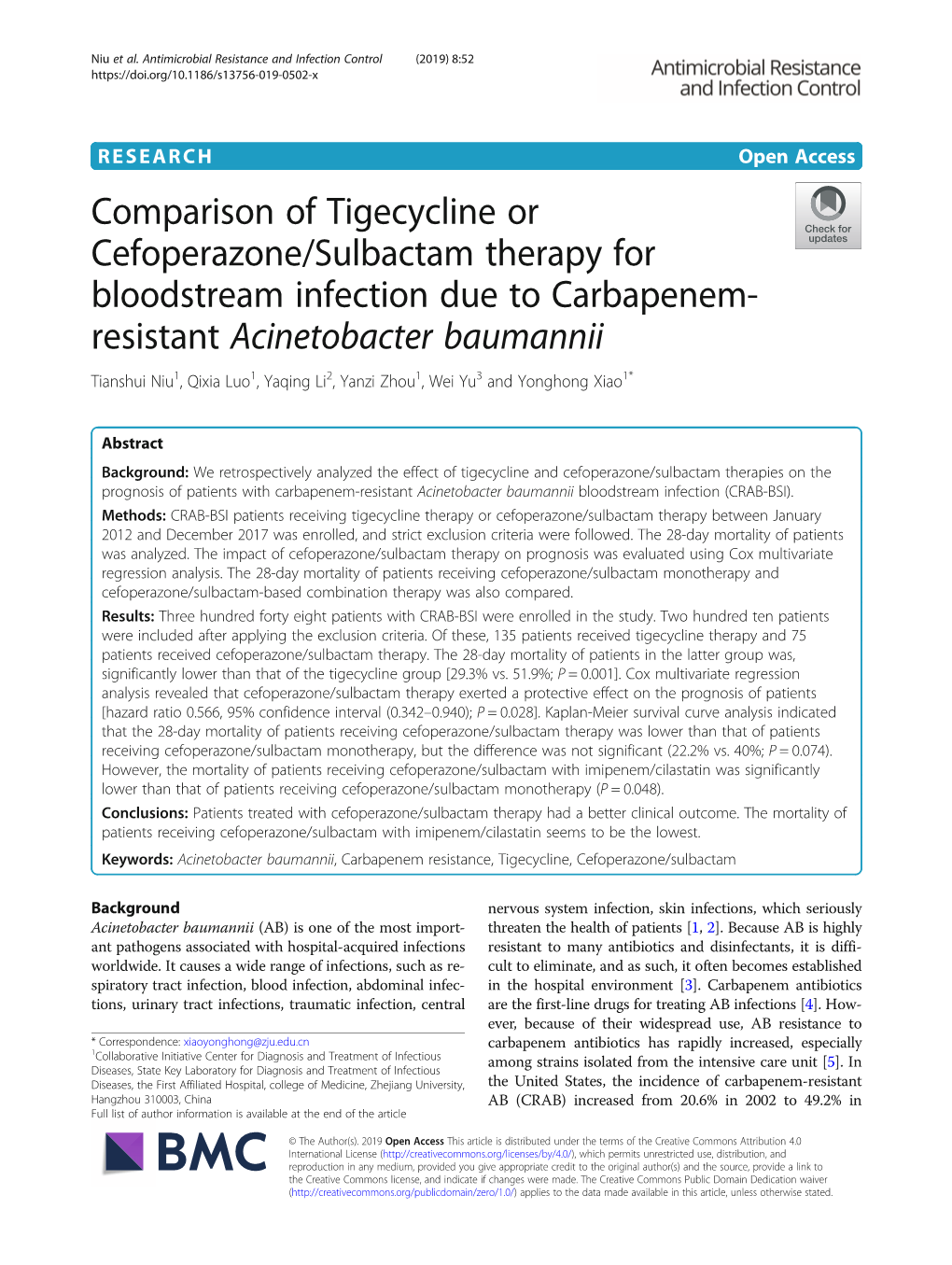 Comparison of Tigecycline Or Cefoperazone/Sulbactam Therapy