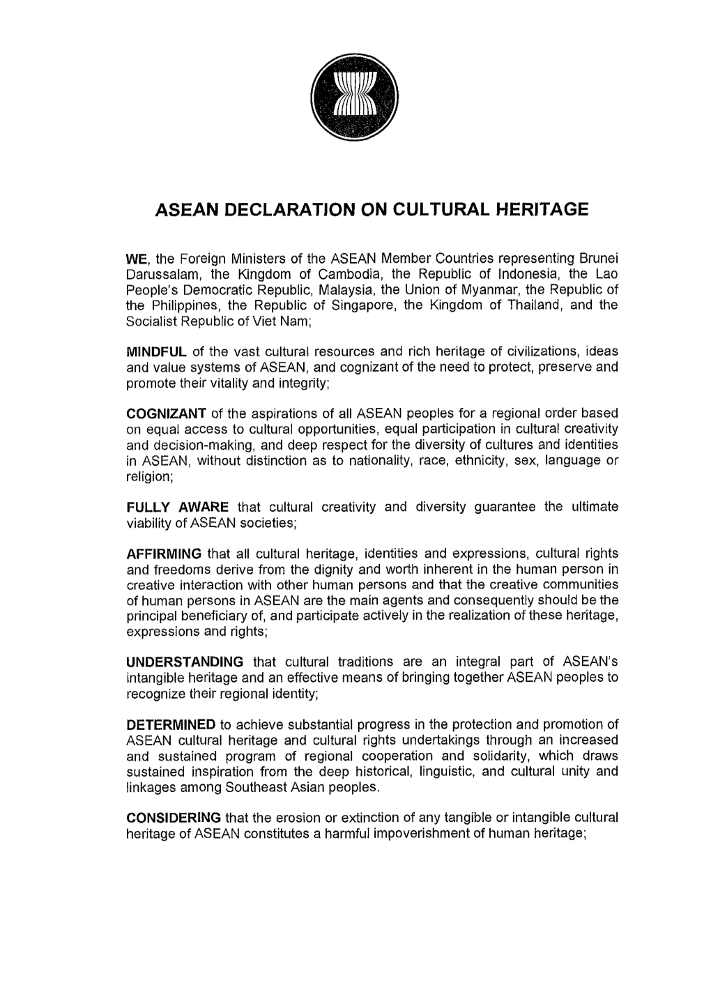 Asean Declaration on Cultural Heritage