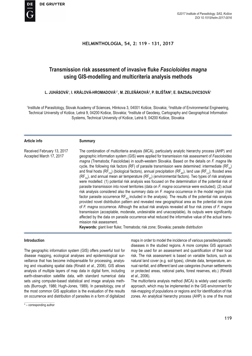 Transmission Risk Assessment of Invasive Fluke Fascioloides Magna