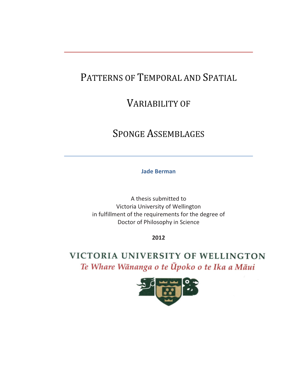 Patterns of Temporal and Spatial Variability of Sponge Assemblages